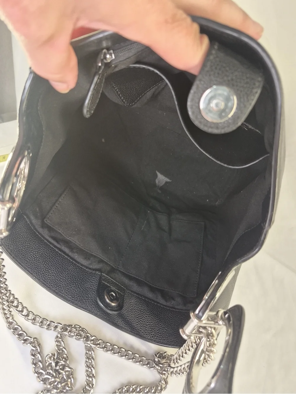 Pinko Black Leather Bucket Hobo Bag Purse Tote Chain Strap